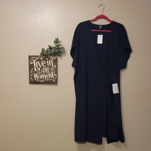 Bobeau Cap Sleeve Crepe Wrap Dress 2X Navy Blue